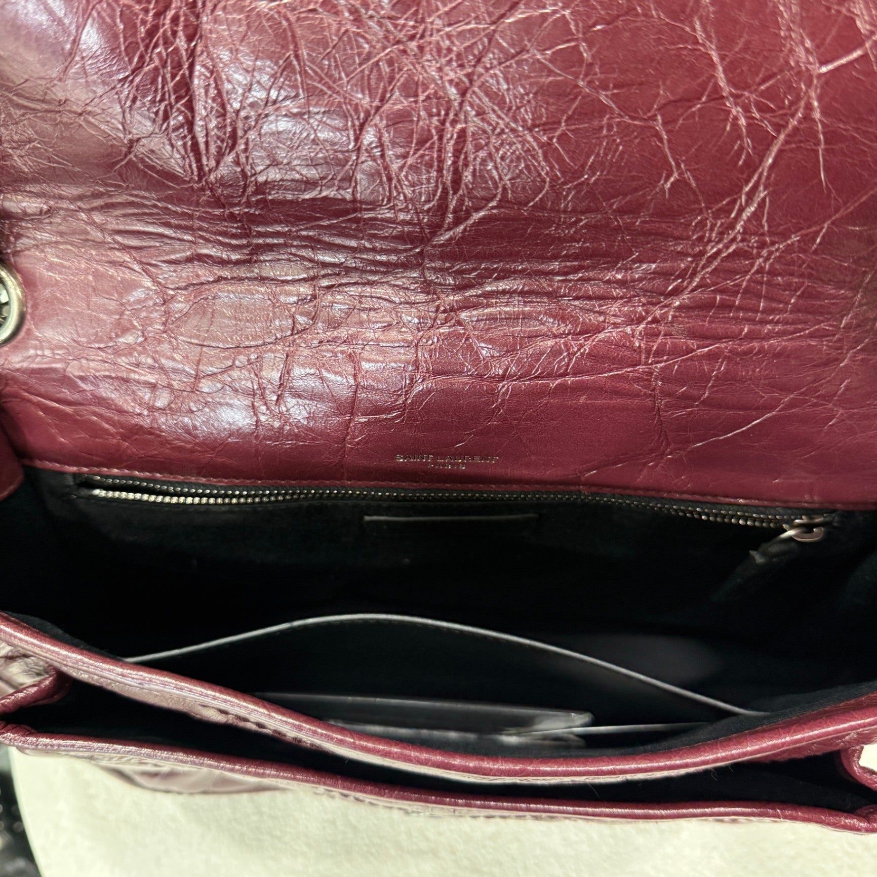 SAINT LAURENT Niki Crossbody Bag Bordeaux