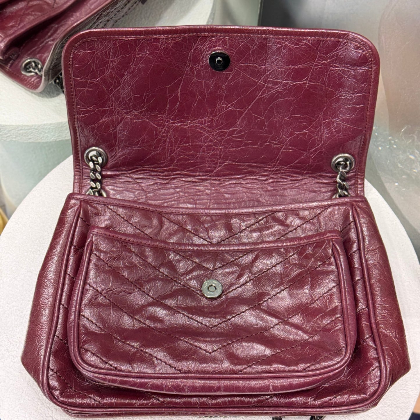 SAINT LAURENT Niki Crossbody Bag Bordeaux