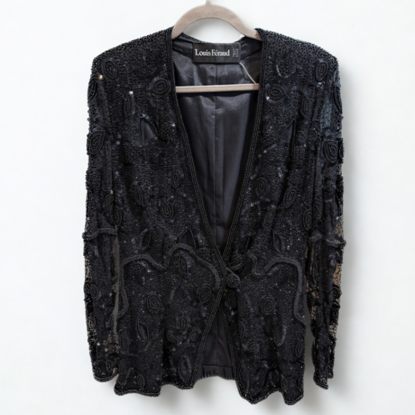 LOUIS FERAUD Black Embellished Cardigan Sz 38