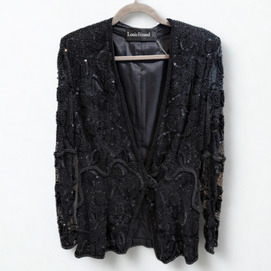 LOUIS FERAUD Black Embellished Cardigan Sz 38