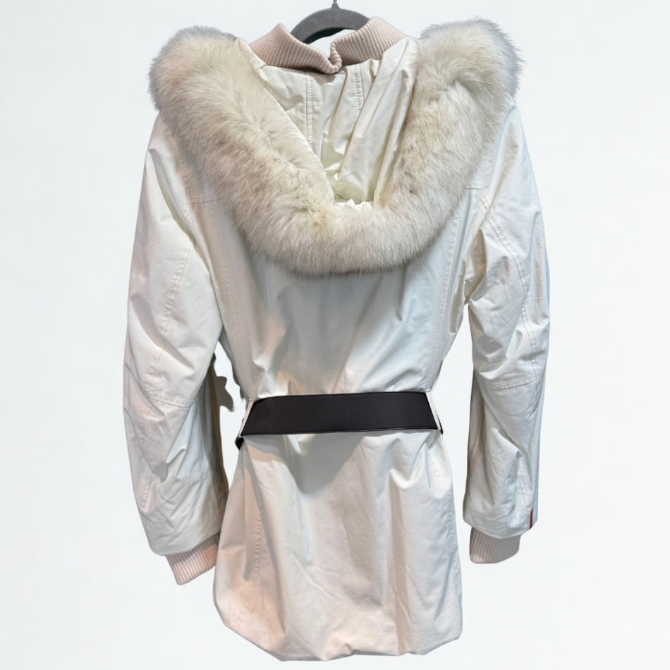 PRADA Creme Coat With Fur Line Hood Sz S