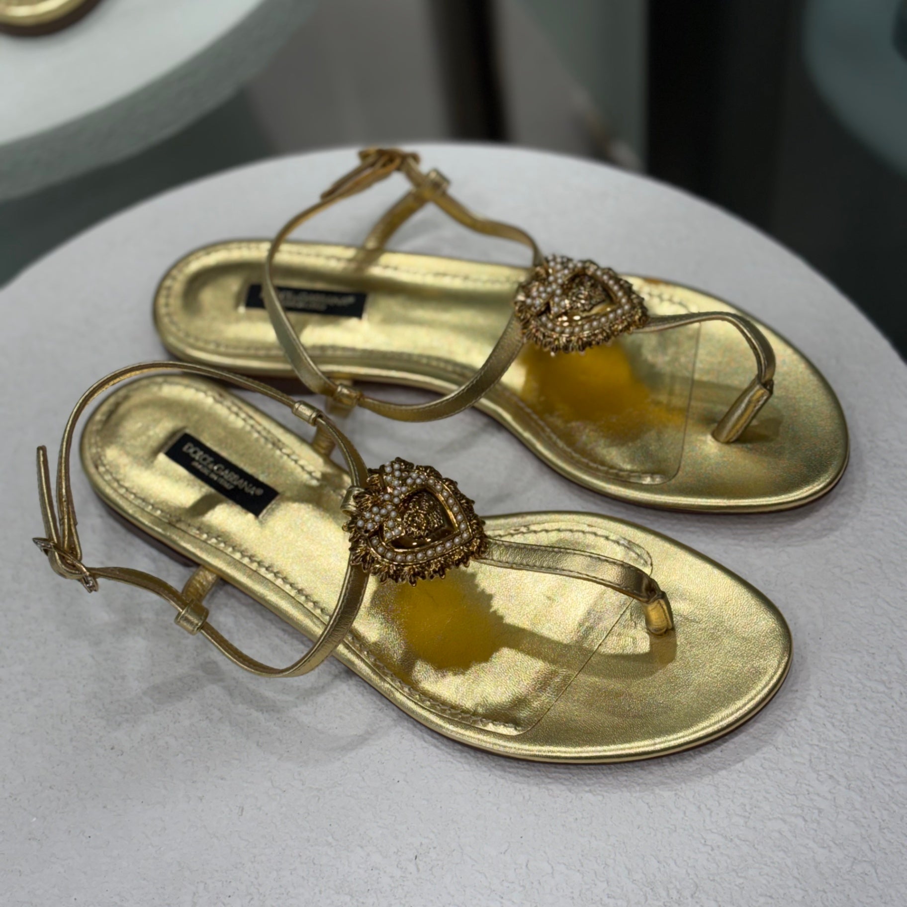 DOLCE & GABBANA Gold Sandals Sz 38