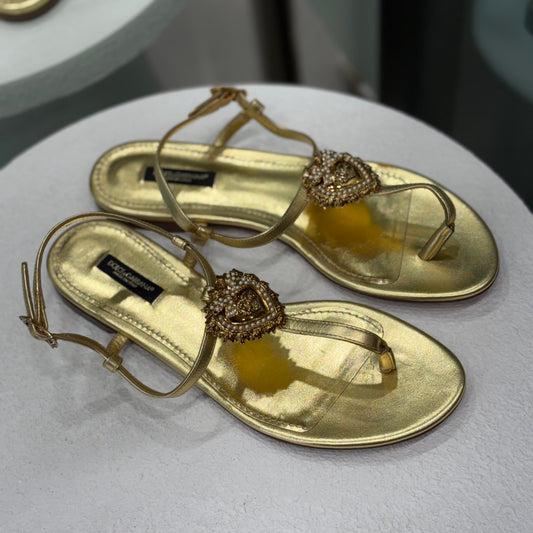 DOLCE & GABBANA Gold Sandals Sz 38