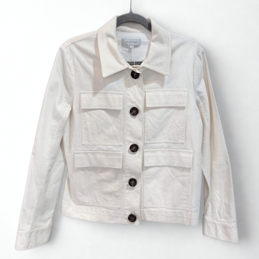 LEE MATHEWS Creme Cropped Denim Jacket Sz 2