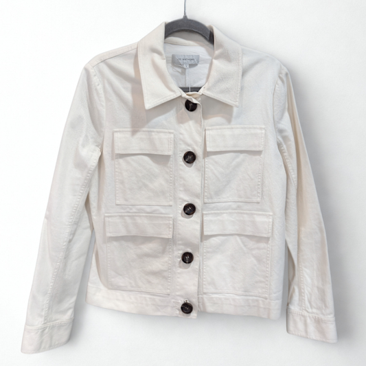 LEE MATHEWS Creme Cropped Denim Jacket Sz 2