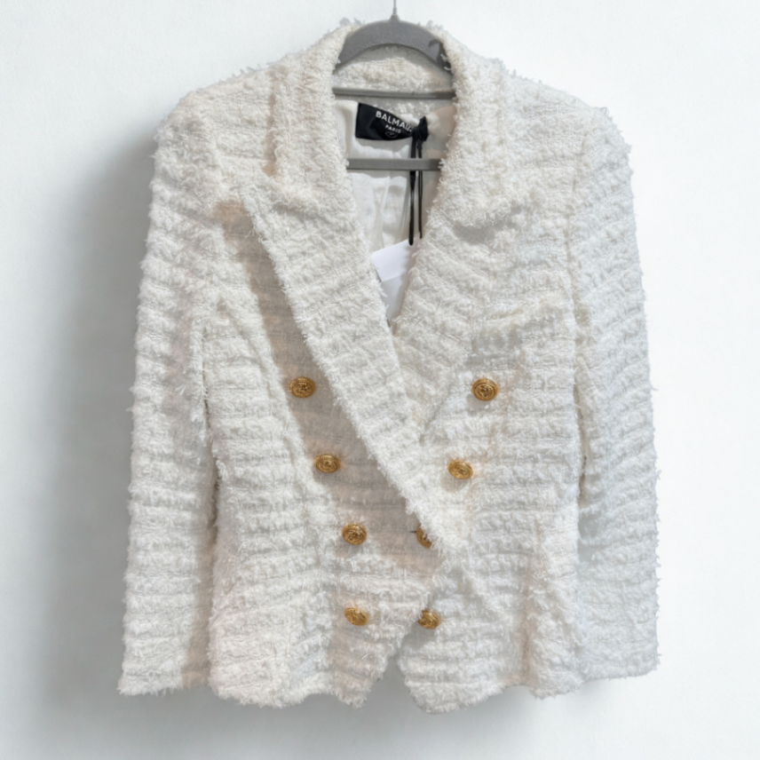 BALMAIN White Frill Blazer Sz 14