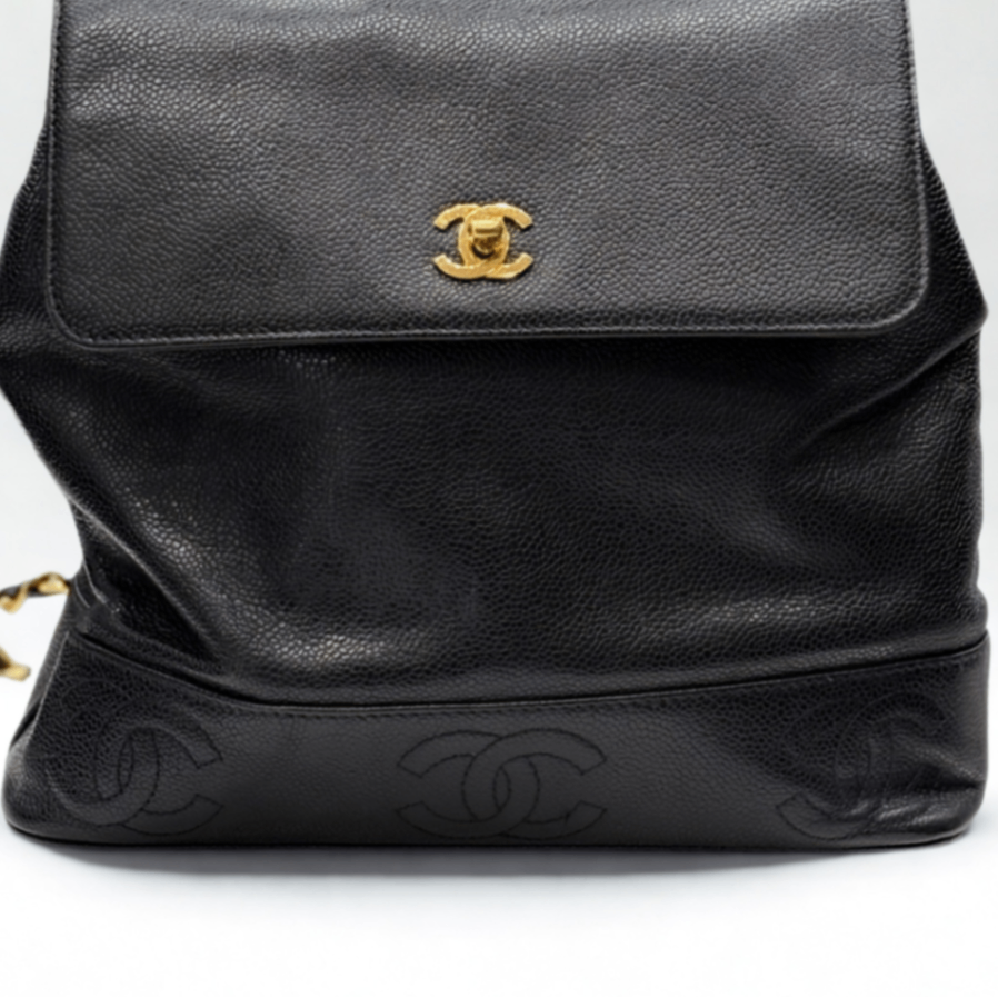 CHANEL Vintage Caviar Triple C Black Backpack