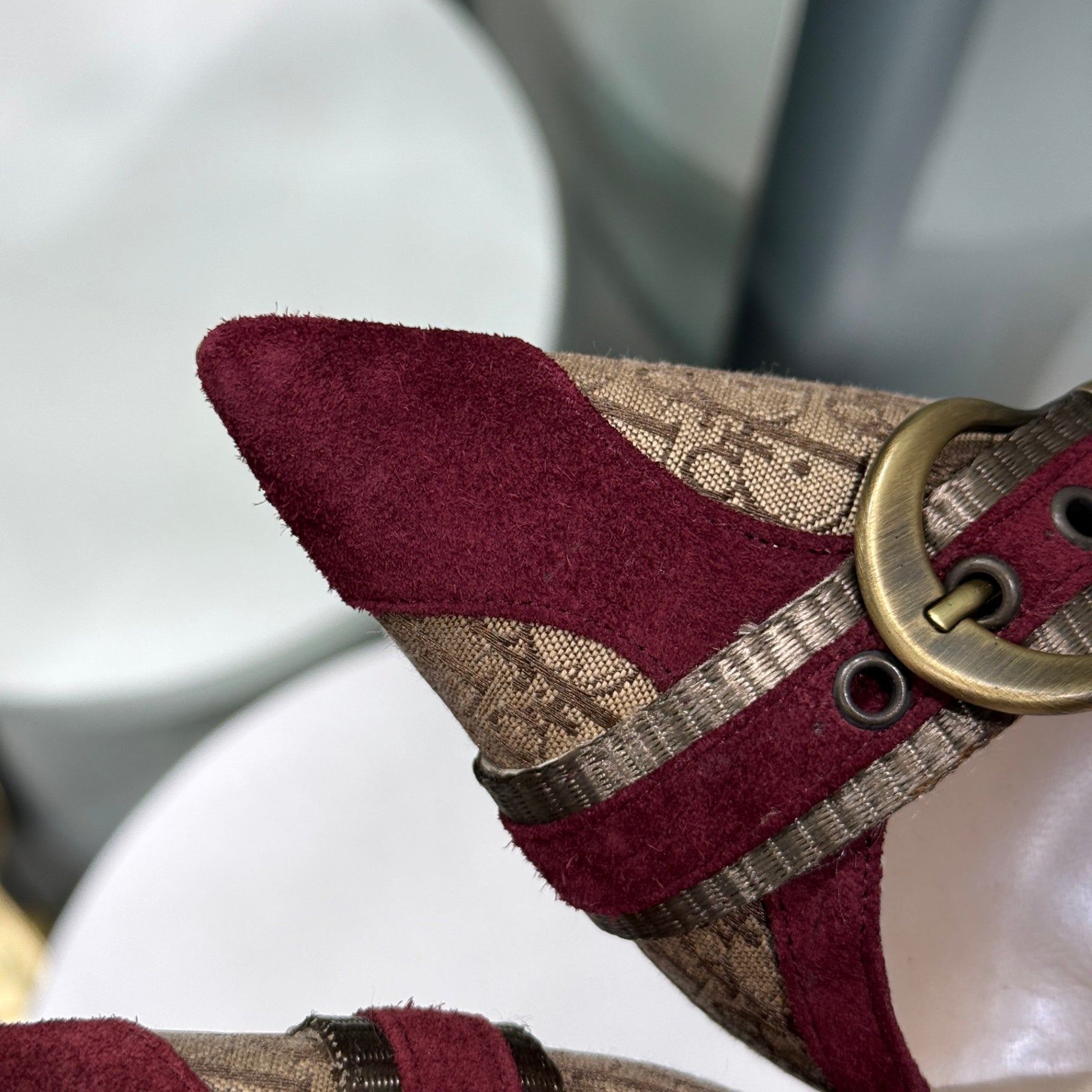 DIOR Vintage Monogram Burgundy Suede Heels Sz 36 