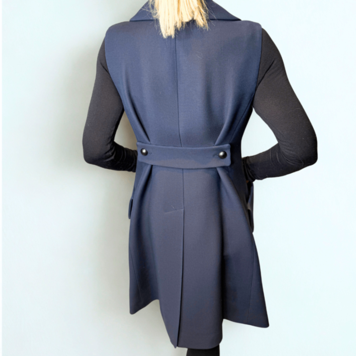 DIOR Navy Wool Silk Button Dress Sz 40