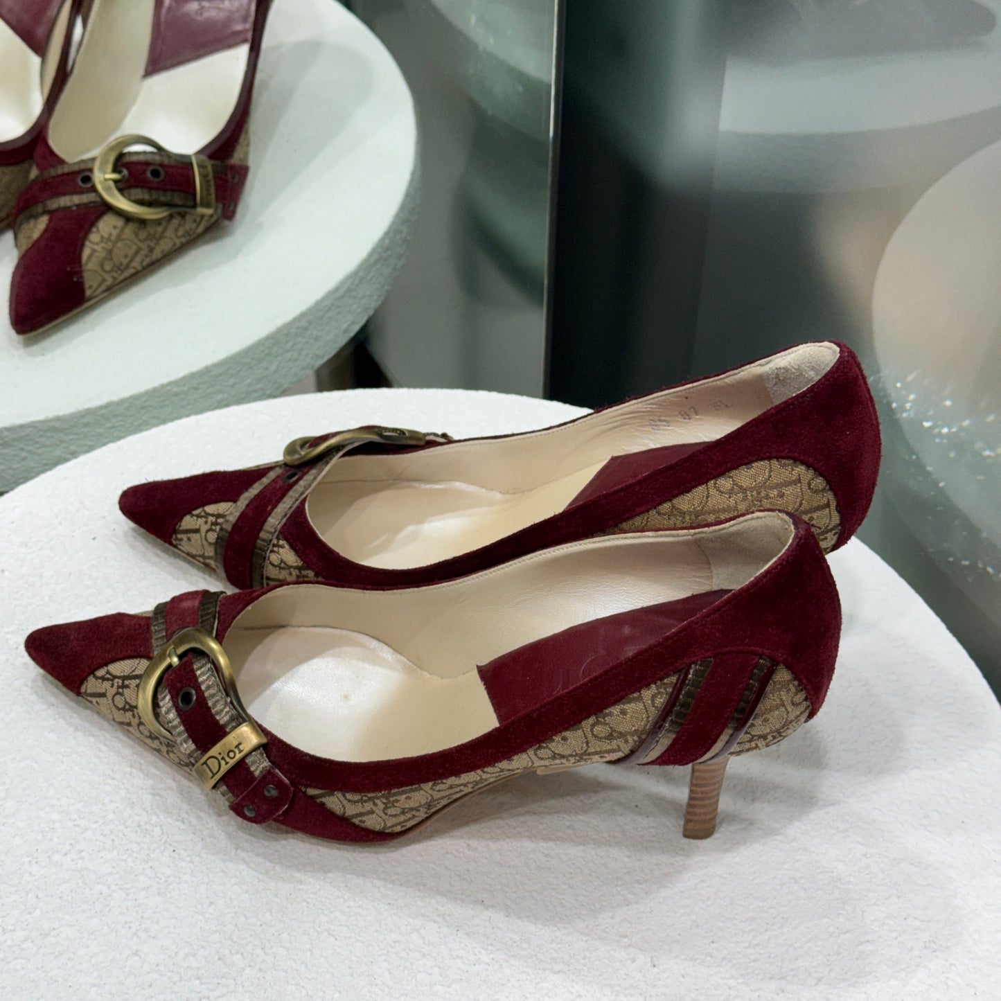 DIOR Vintage Monogram Burgundy Suede Heels Sz 36 