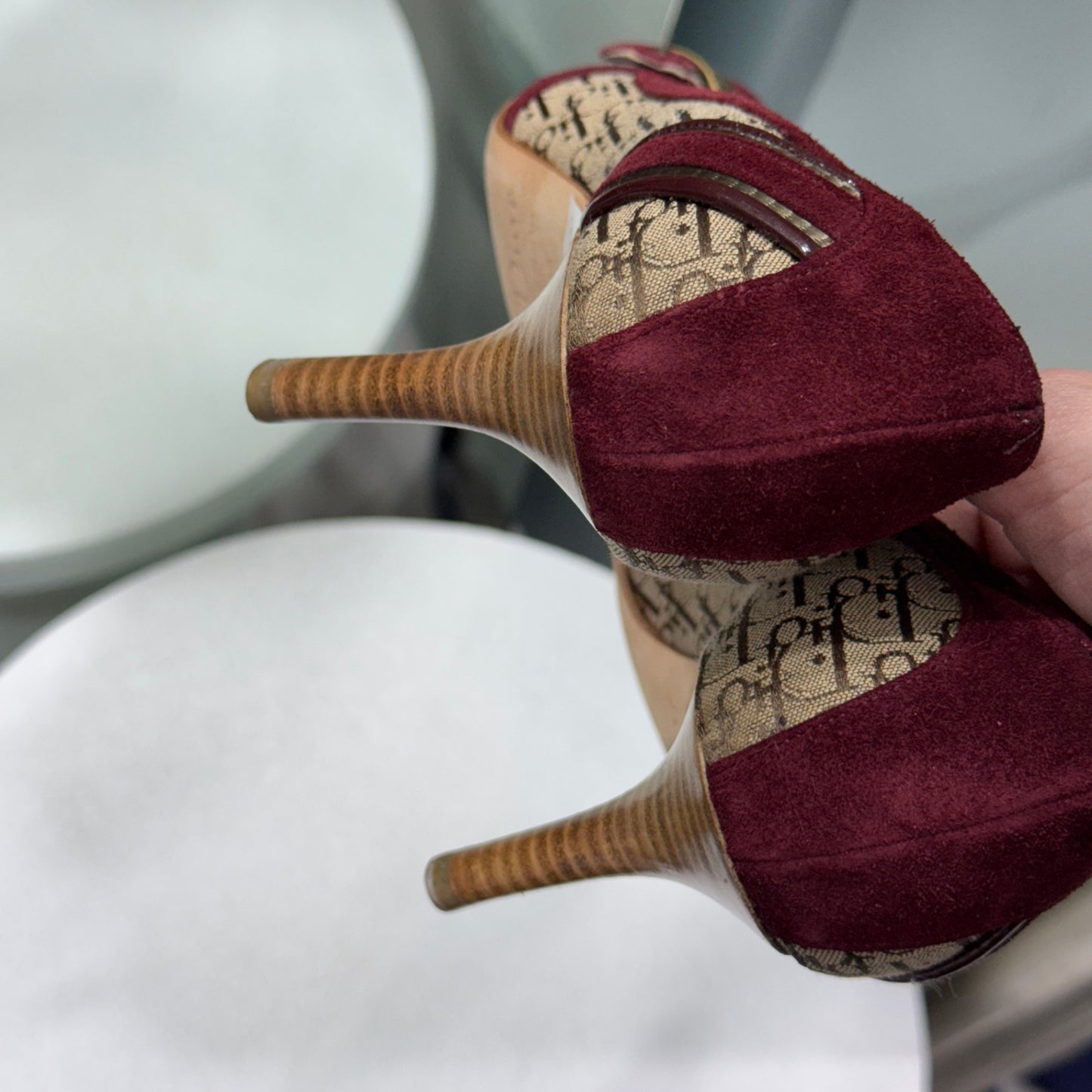 DIOR Vintage Monogram Burgundy Suede Heels Sz 36 