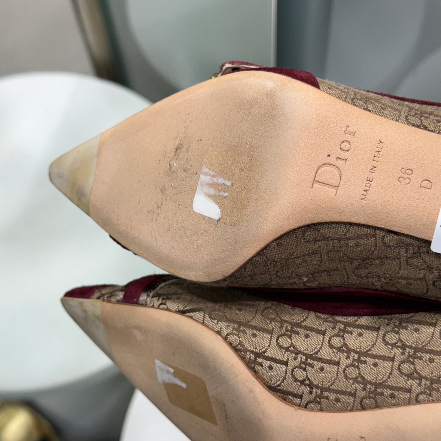 DIOR Vintage Monogram Burgundy Suede Heels Sz 36 