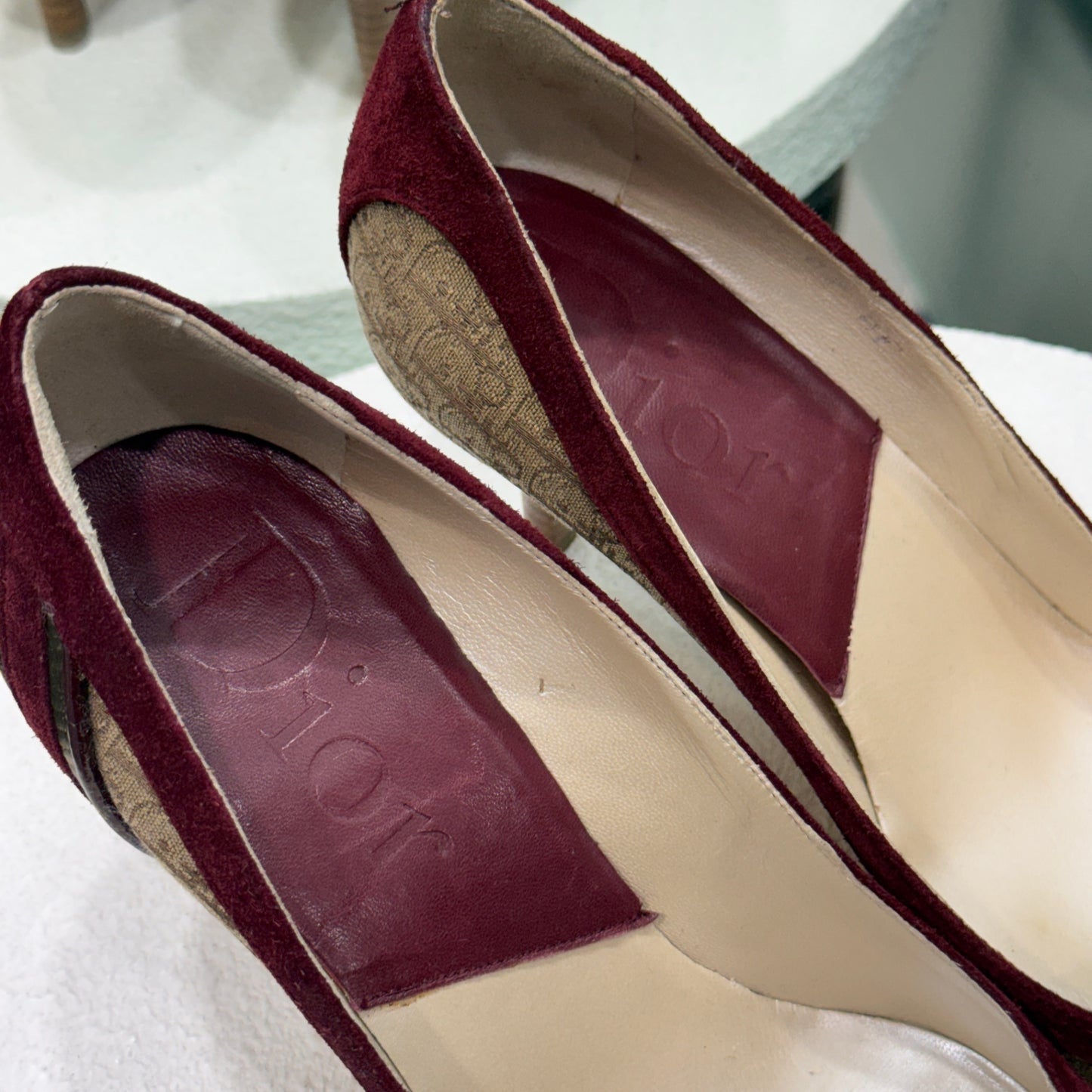 DIOR Vintage Monogram Burgundy Suede Heels Sz 36 