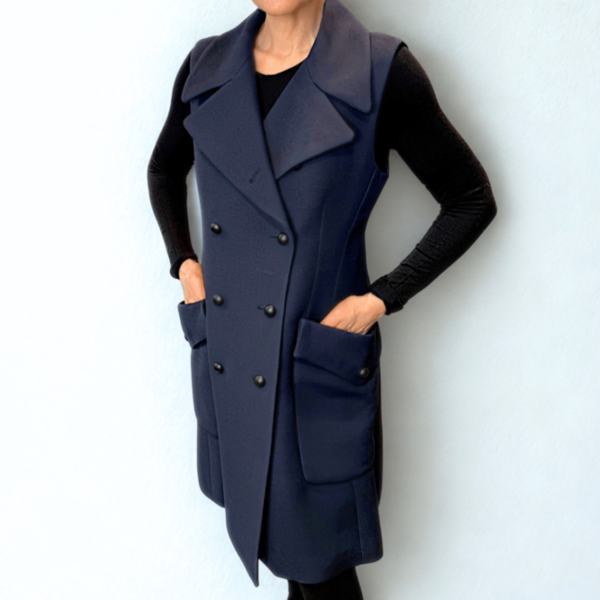 DIOR Navy Wool Silk Button Dress Sz 40