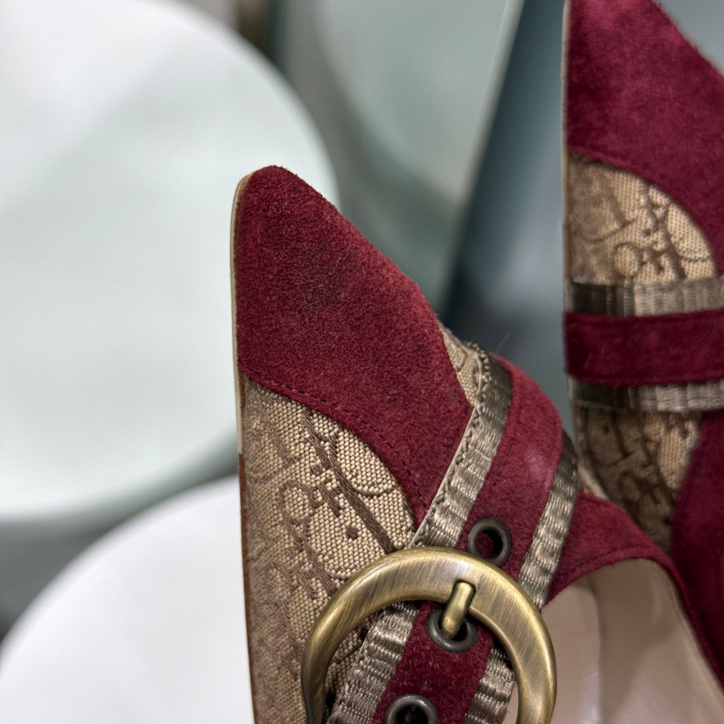 DIOR Vintage Monogram Burgundy Suede Heels Sz 36 