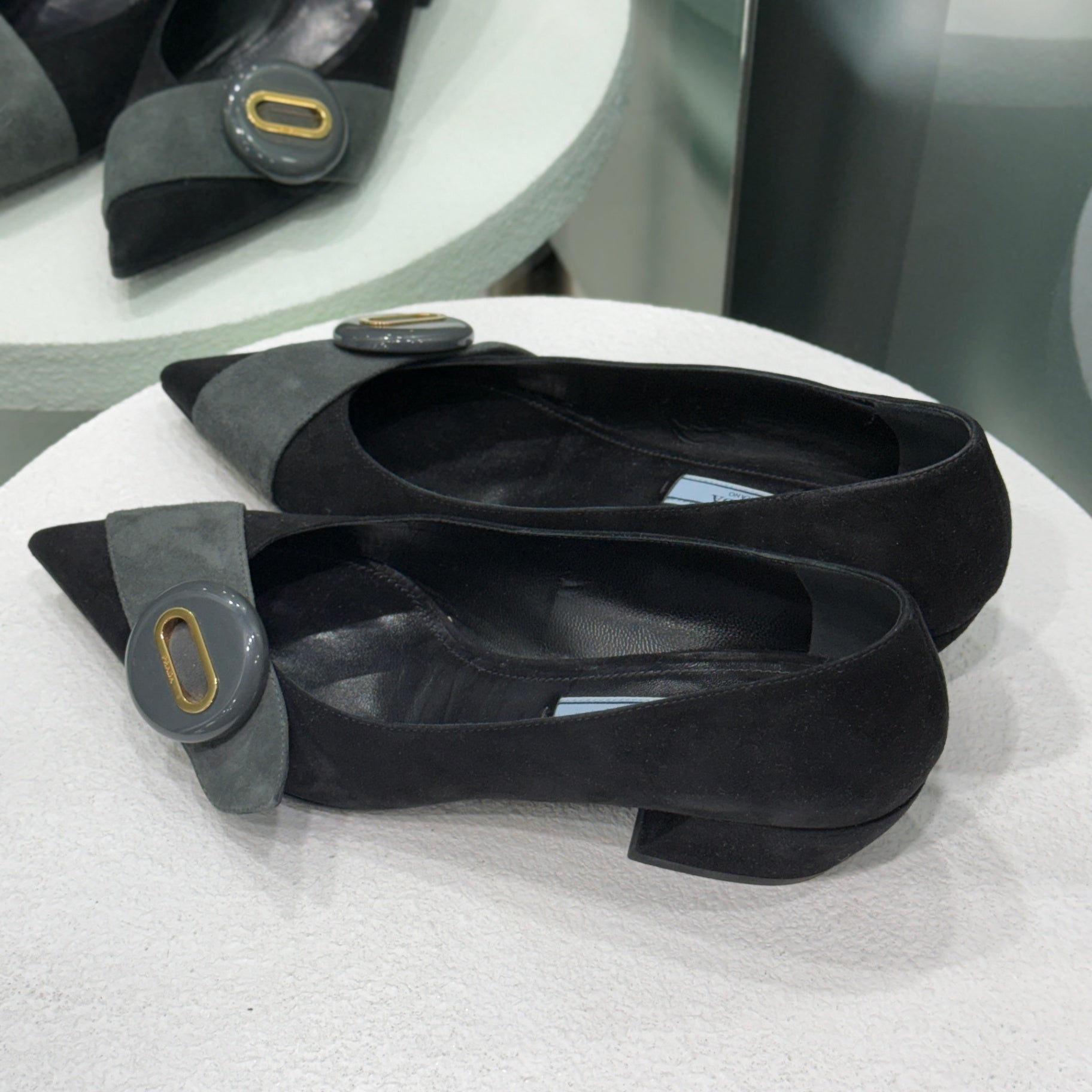 PRADA Black Suede Mules Sz 37