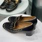TORY BURCH Black Gold Studded Loafers Sz 8