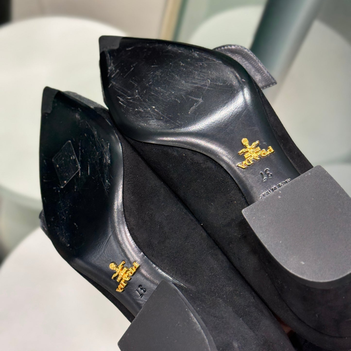 PRADA Black Suede Mules Sz 37