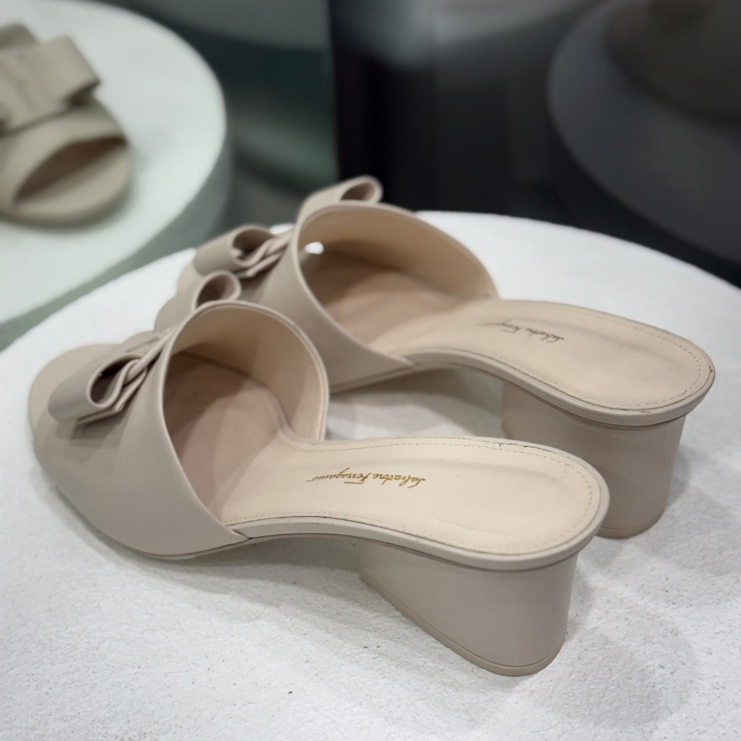 FERRAGAMO Nude Bow Wedge Sandals Sz 41.5