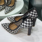 BALLY Black & White Woven Leather Heels Sz 40