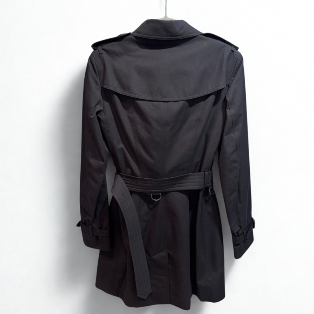 BURBERRY Black Short Trench Sz 8 (Suit Bag + Tags)