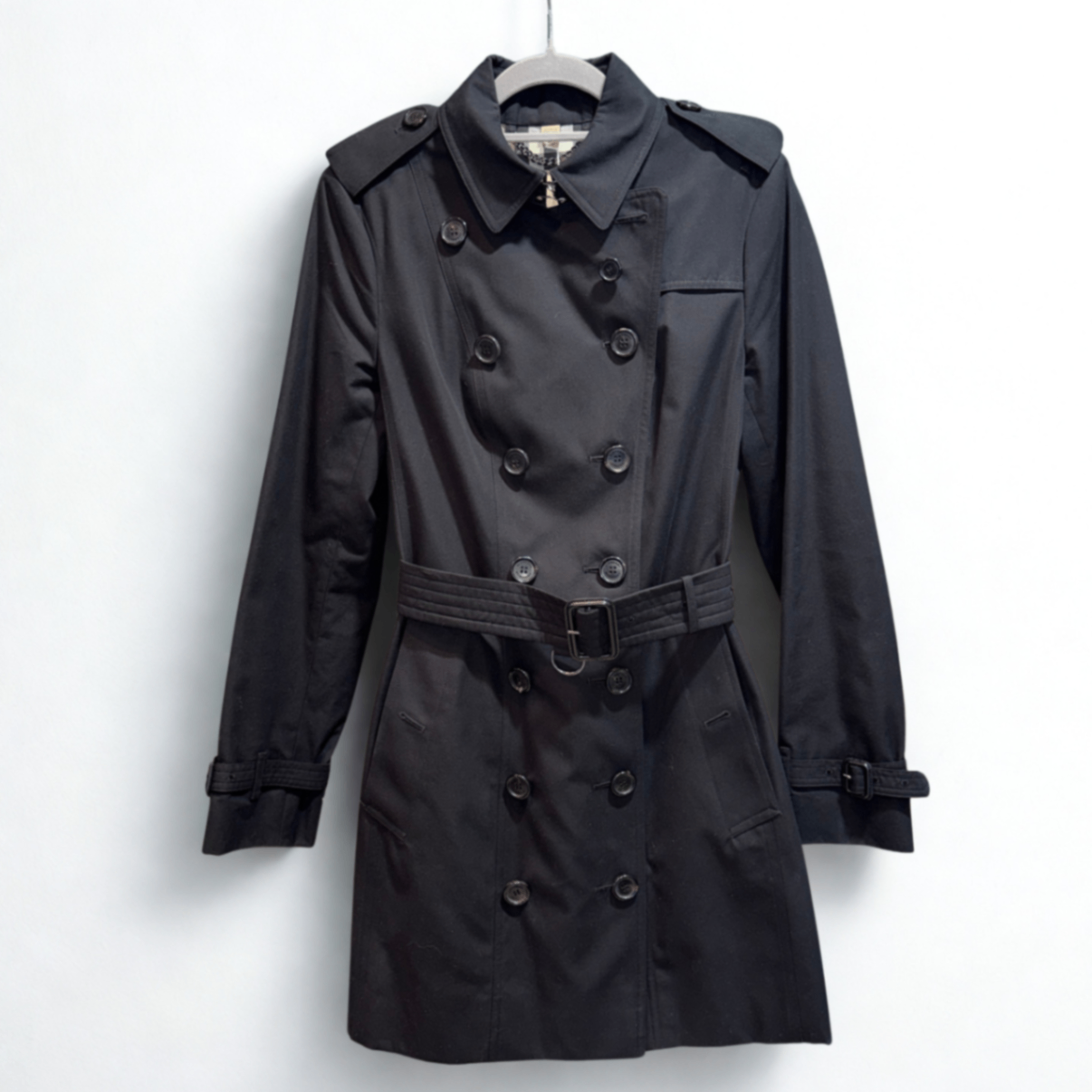 BURBERRY Black Short Trench Sz 8 (Suit Bag + Tags)