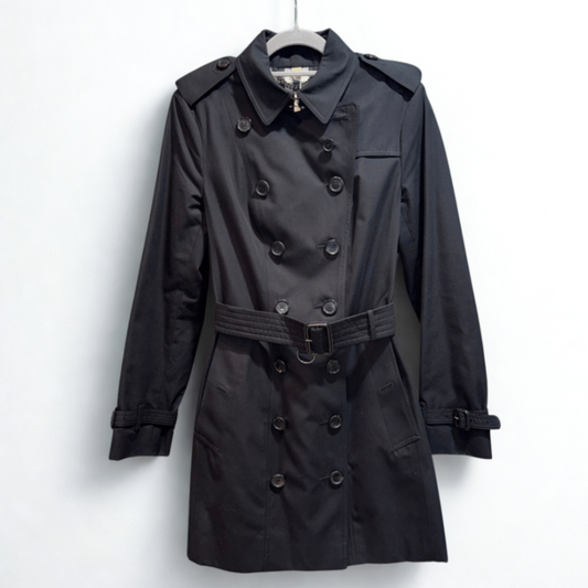 BURBERRY Black Short Trench Sz 8 (Suit Bag + Tags)