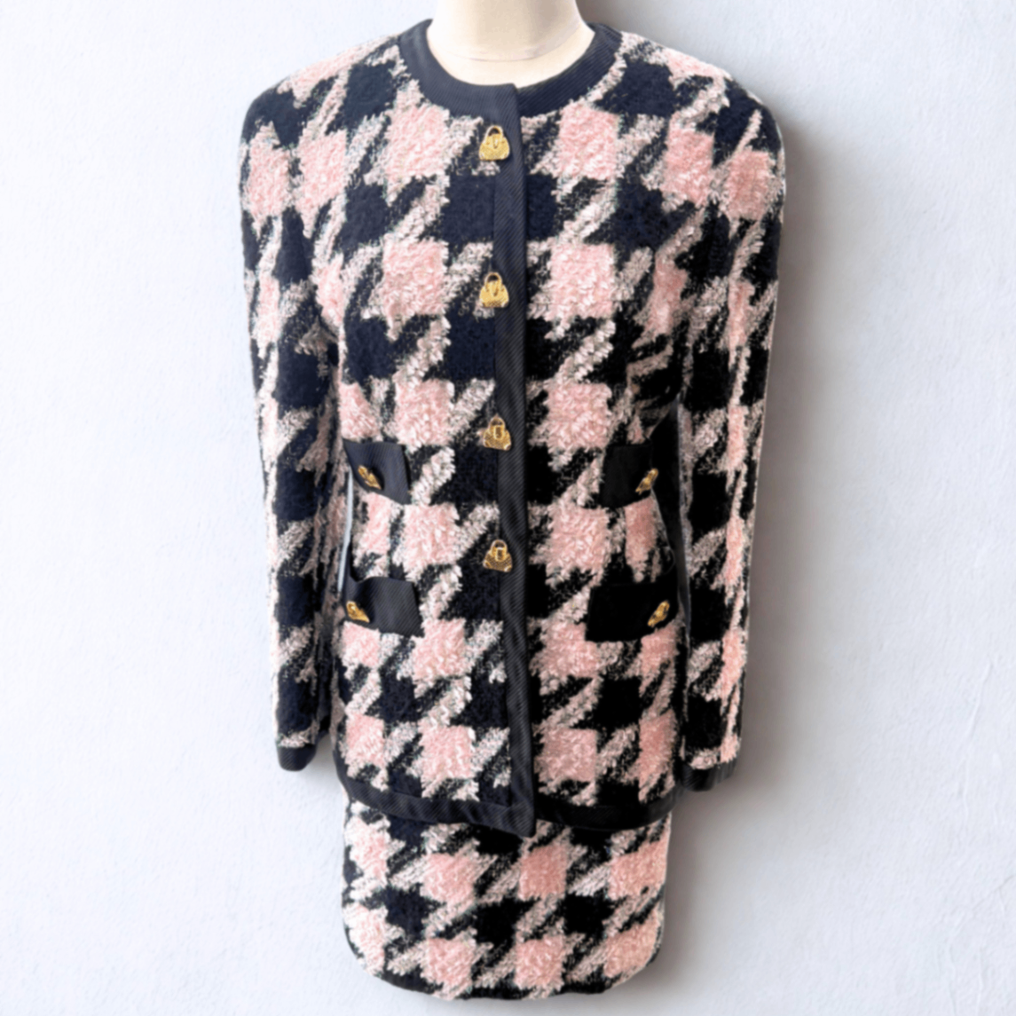ESCADA Vintage Pink Houndstooth Jacket Sz 38