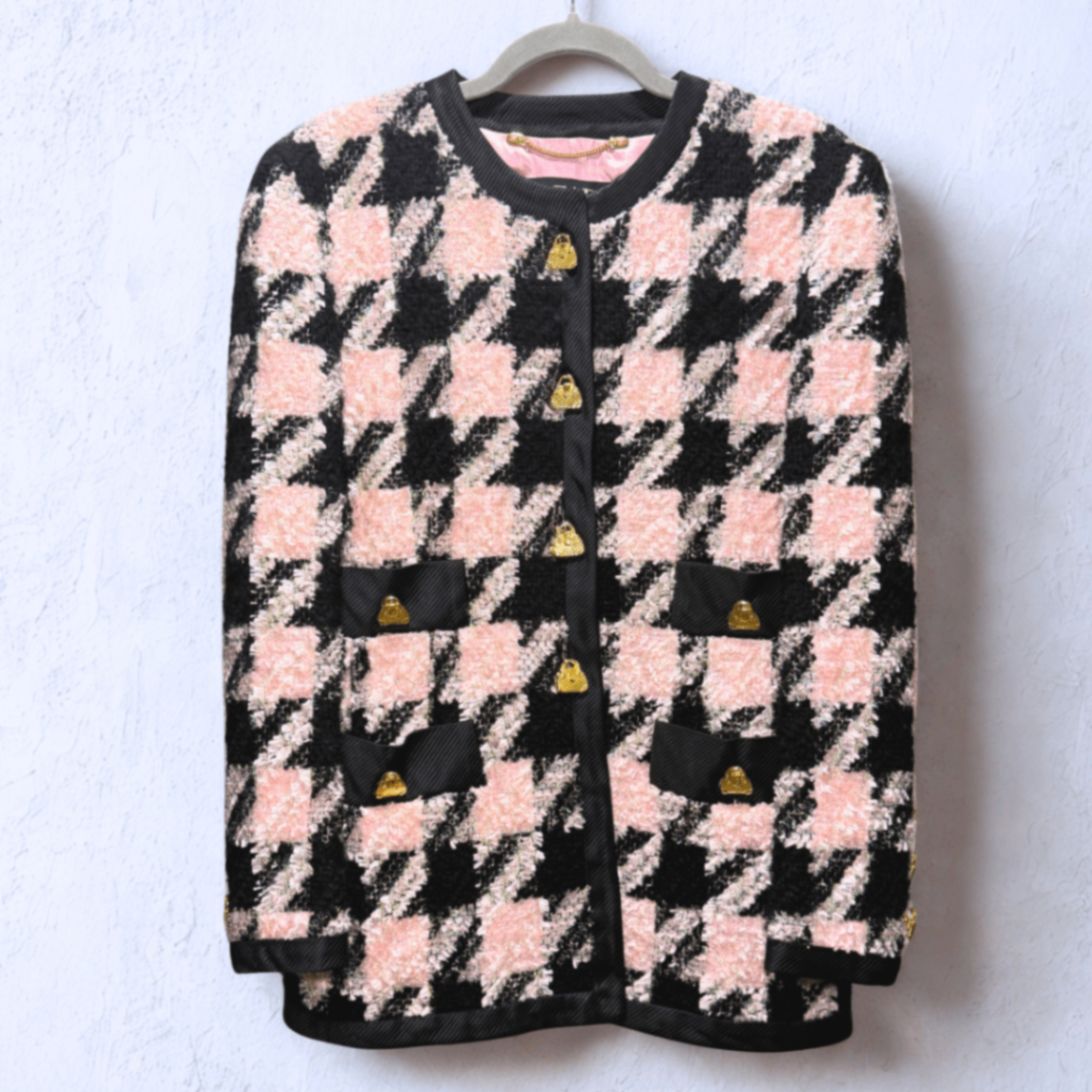 ESCADA Vintage Pink Houndstooth Jacket Sz 38
