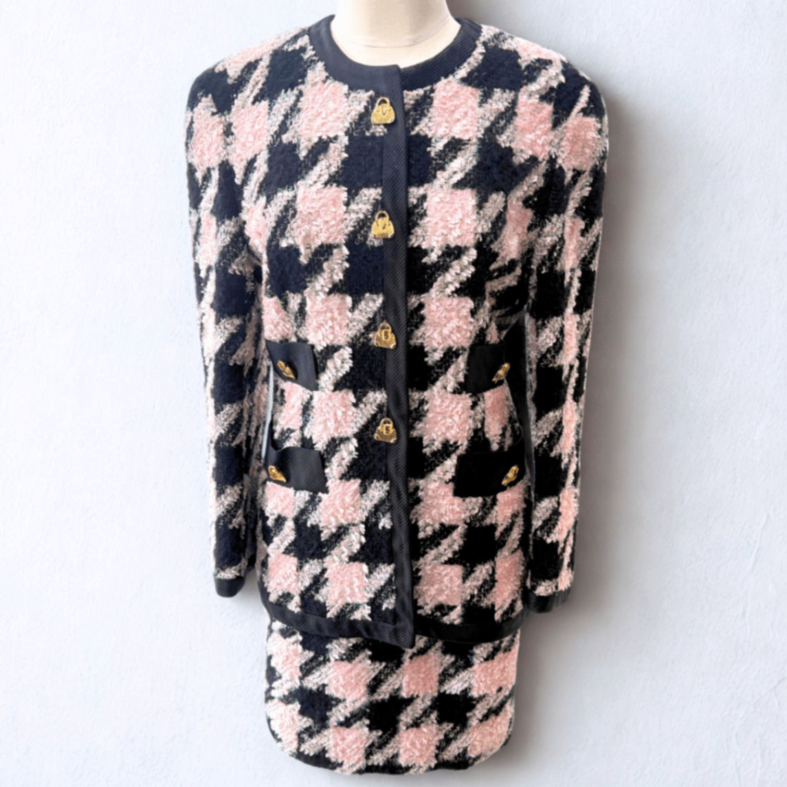 ESCADA Vintage Pink Houndstooth Skirt Sz 38