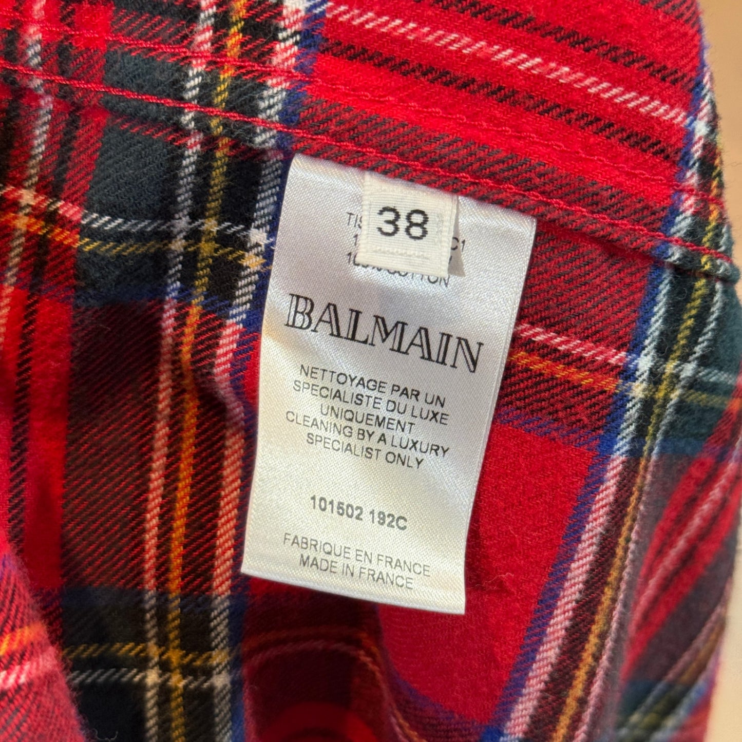 BALMAIN Red Checked Shirt Sz 38