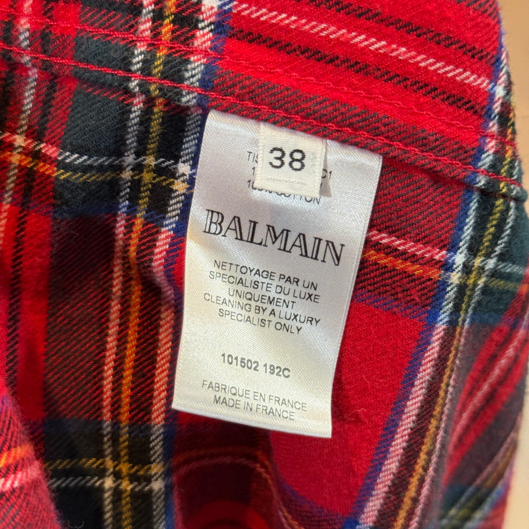 BALMAIN Red Checked Shirt Sz 38