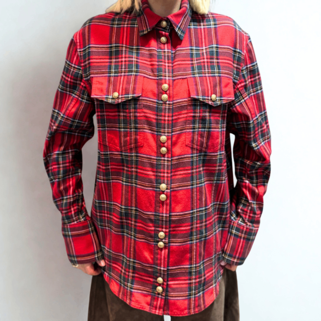 BALMAIN Red Checked Shirt Sz 38