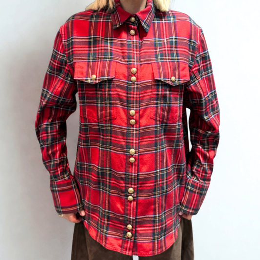 BALMAIN Red Checked Shirt Sz 38