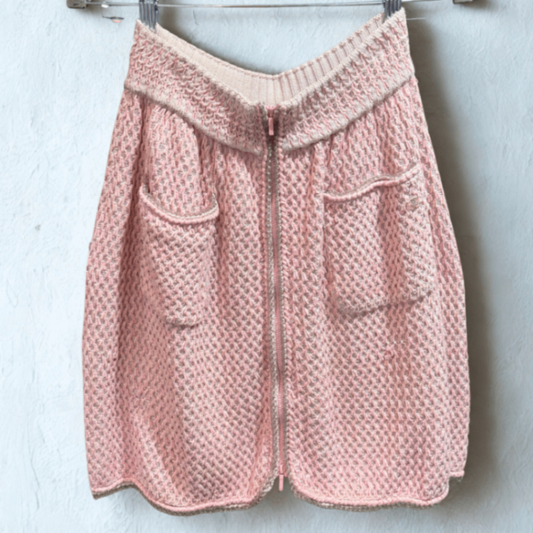 CHANEL SS11 Pink Bouclé Knit Zip Skirt Sz 40