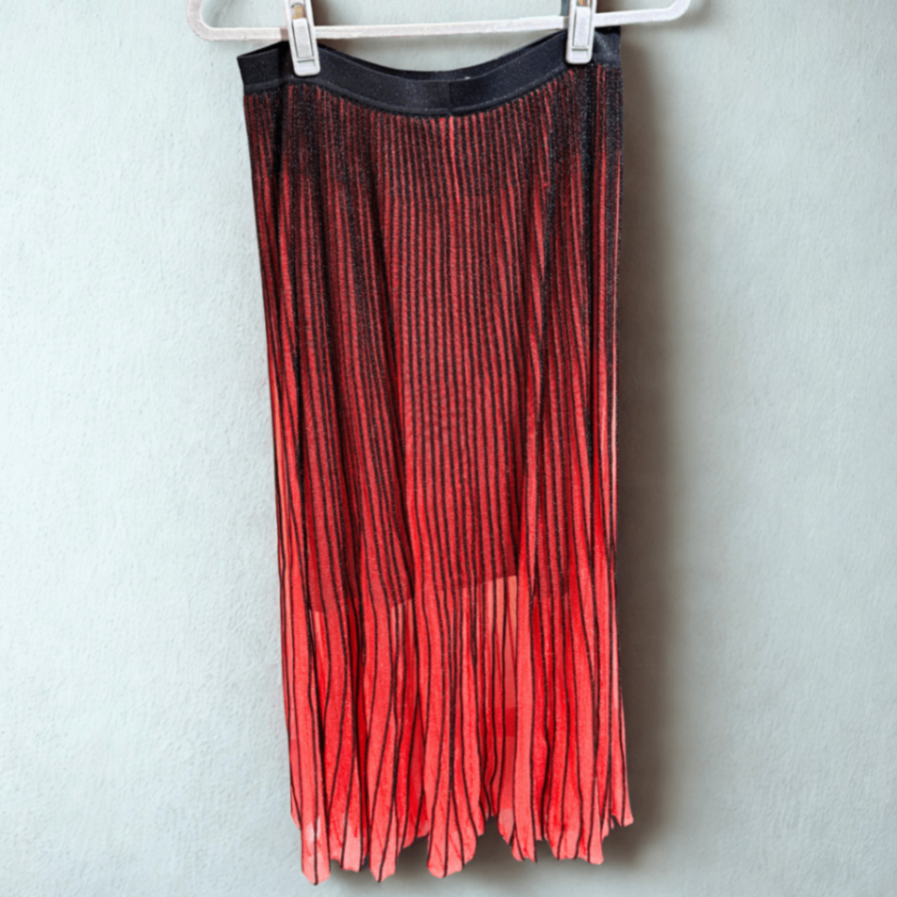 BALENCIAGA Red/Blk pleated skirt Sz M