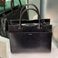 SAINT LAURENT Crocodile Uptown Tote Black