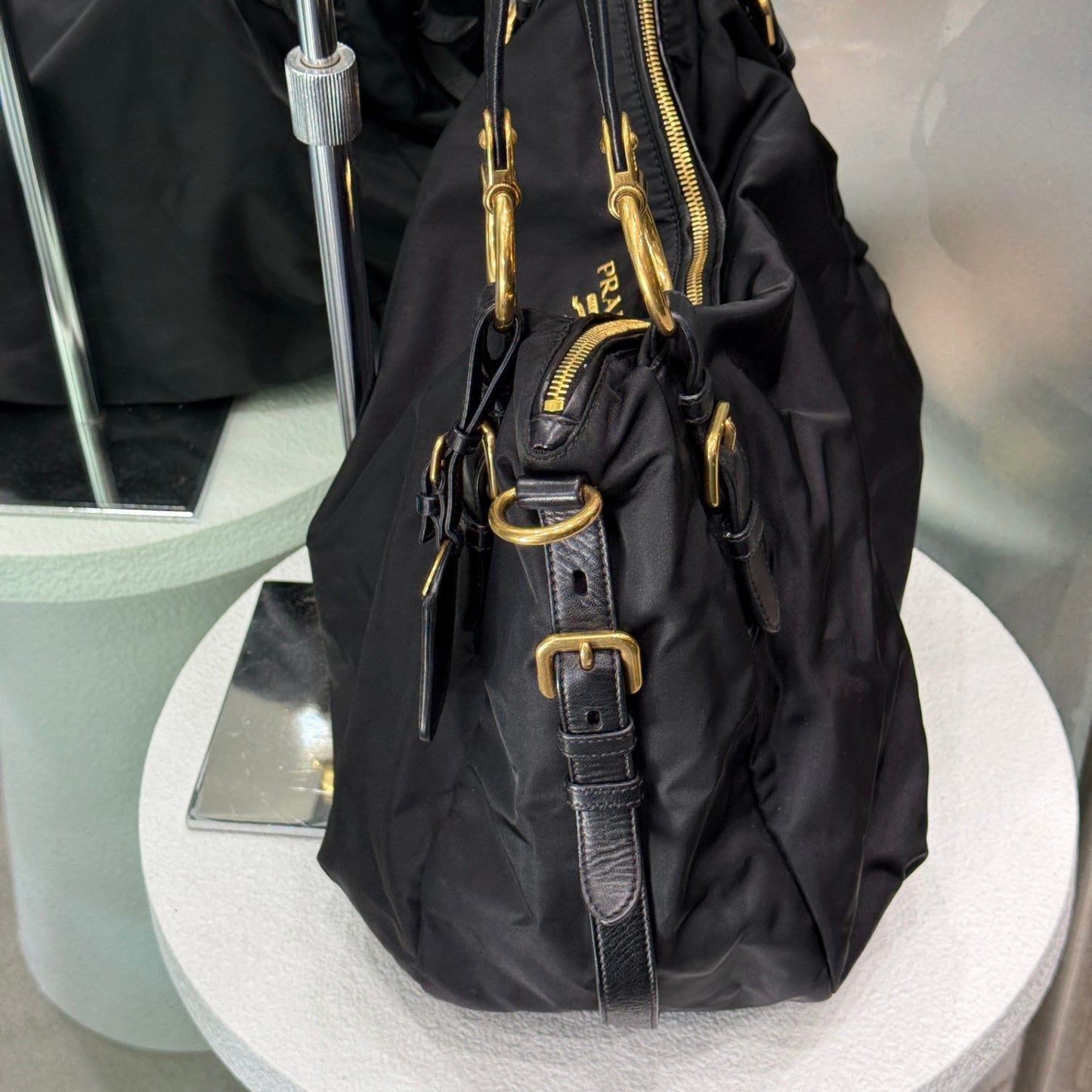 PRADA Tessuto Nylon Vitello Daino Shopping Bag
