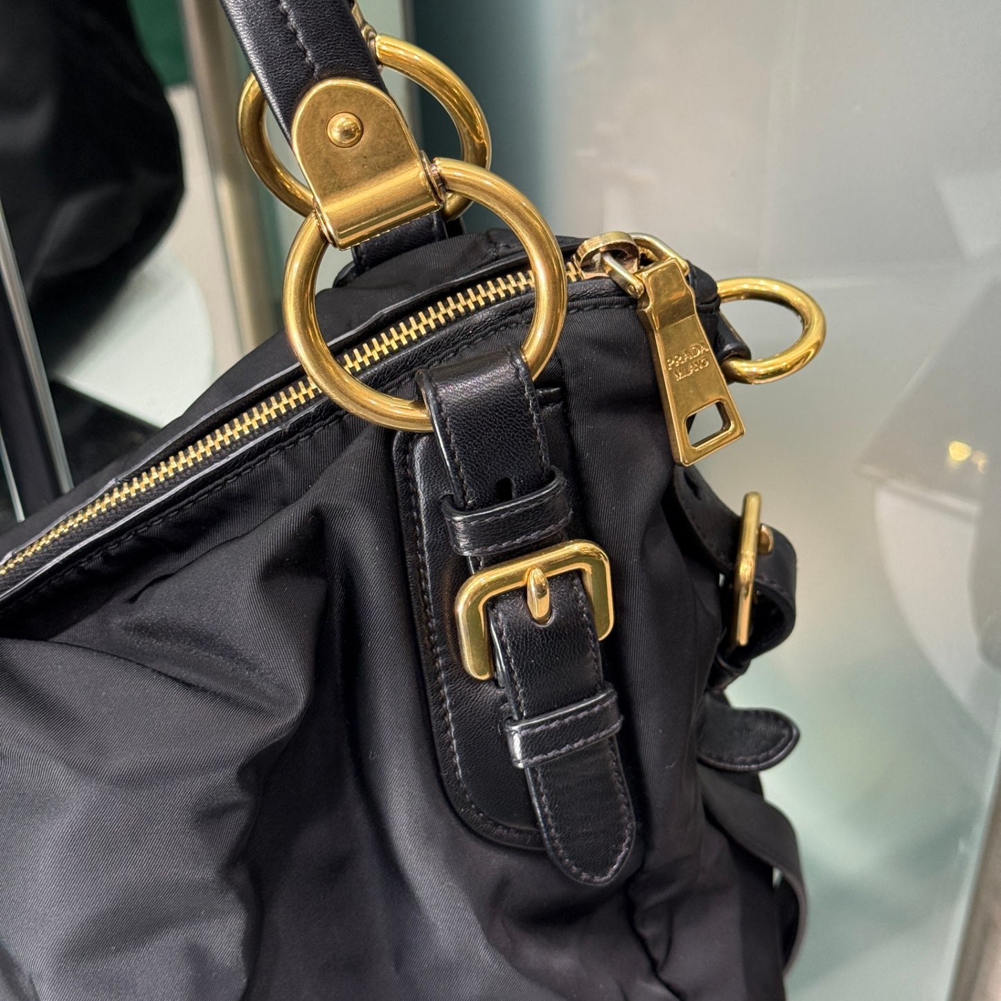 PRADA Tessuto Nylon Vitello Daino Shopping Bag