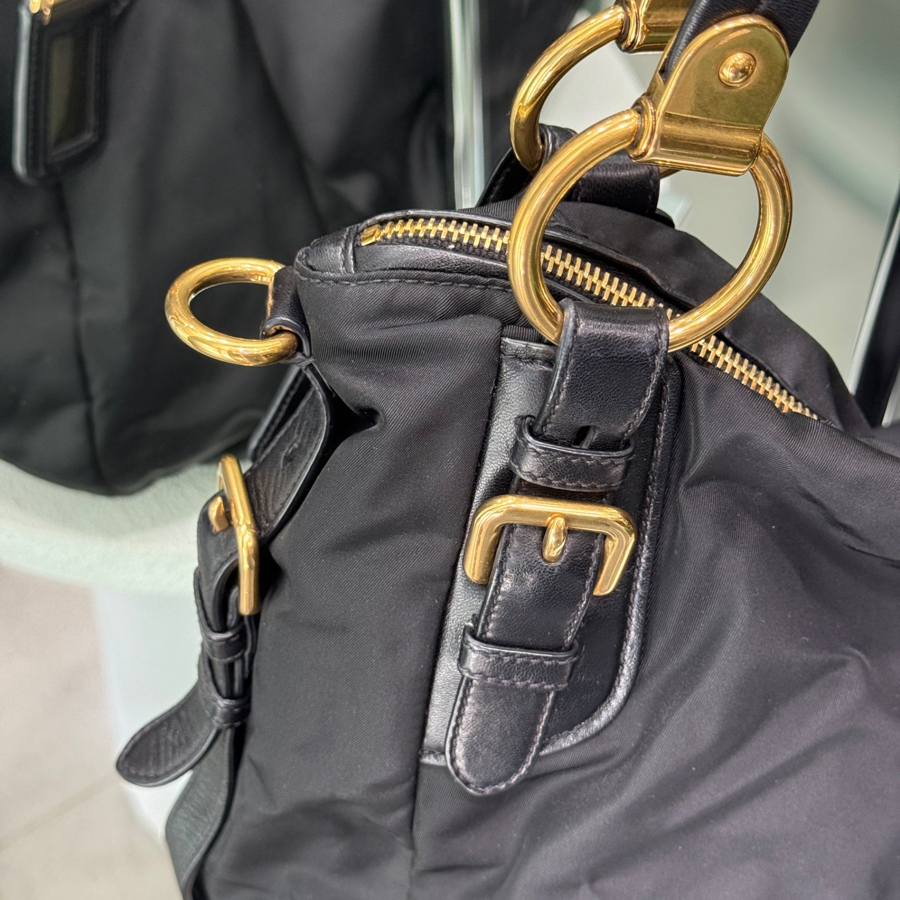 PRADA Tessuto Nylon Vitello Daino Shopping Bag
