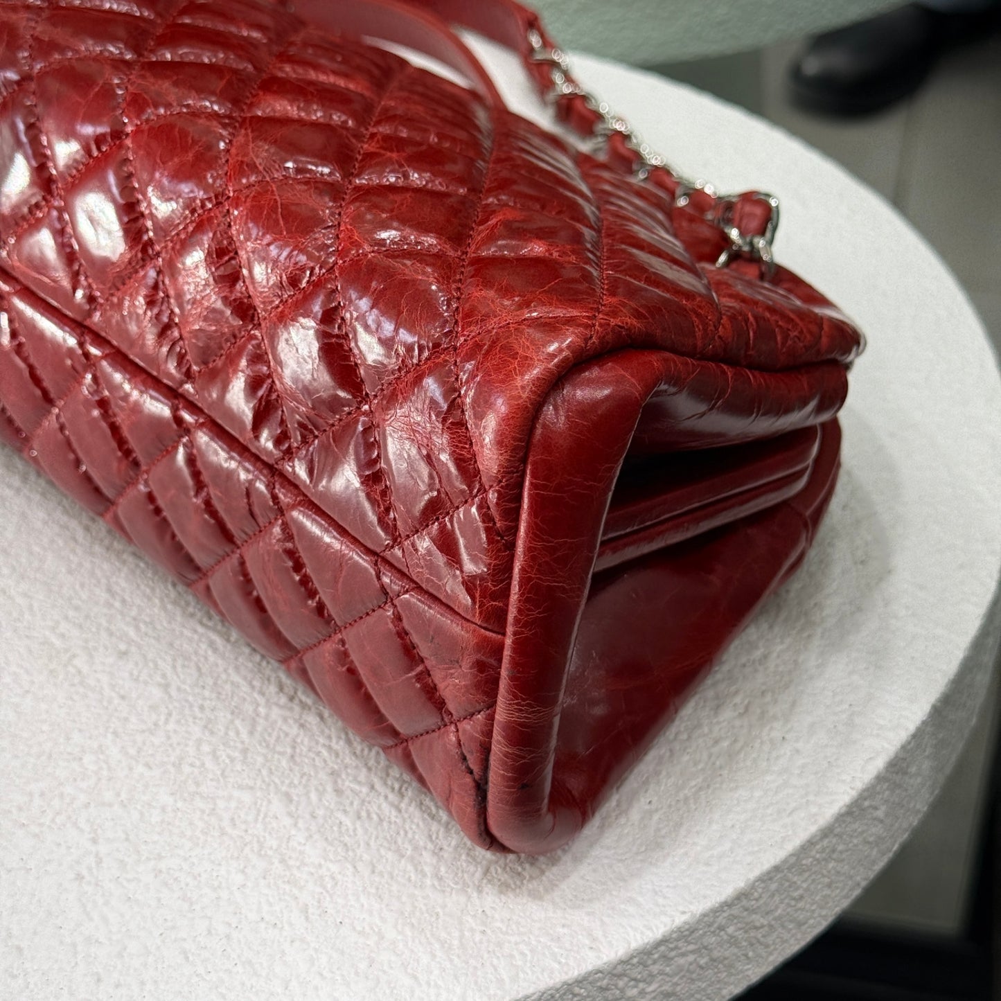 CHANEL Patent Red Mademoiselle Bowling Bag