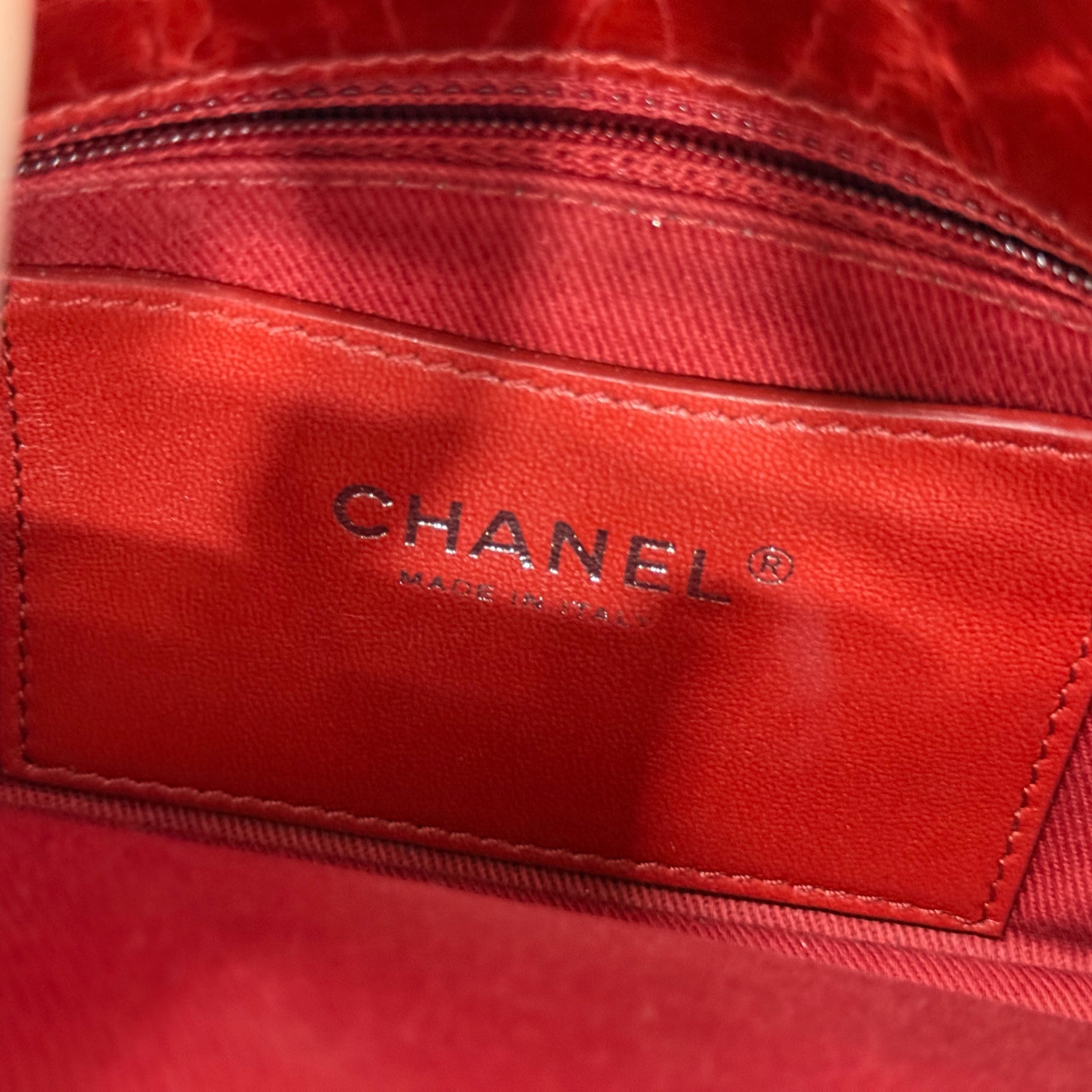 CHANEL Patent Red Mademoiselle Bowling Bag