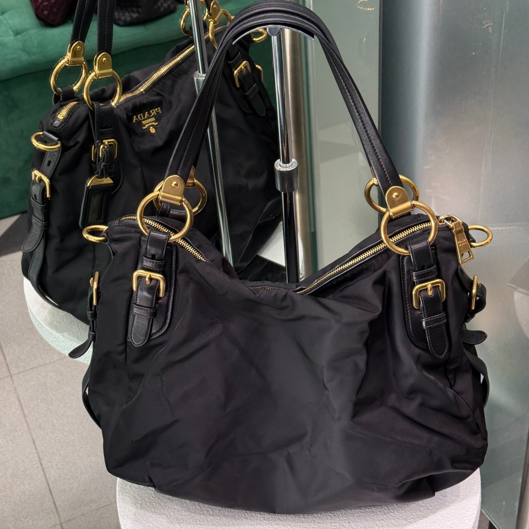 PRADA Tessuto Nylon Vitello Daino Shopping Bag