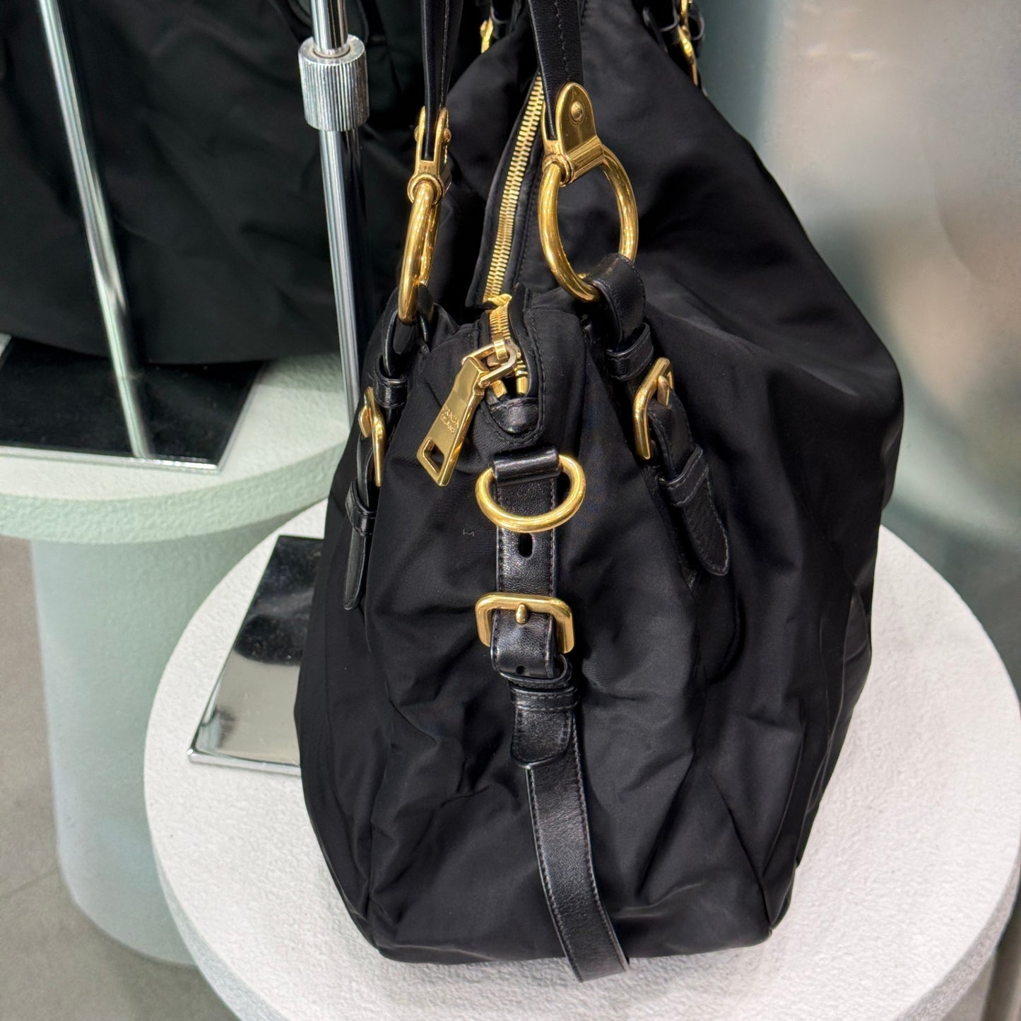 PRADA Tessuto Nylon Vitello Daino Shopping Bag