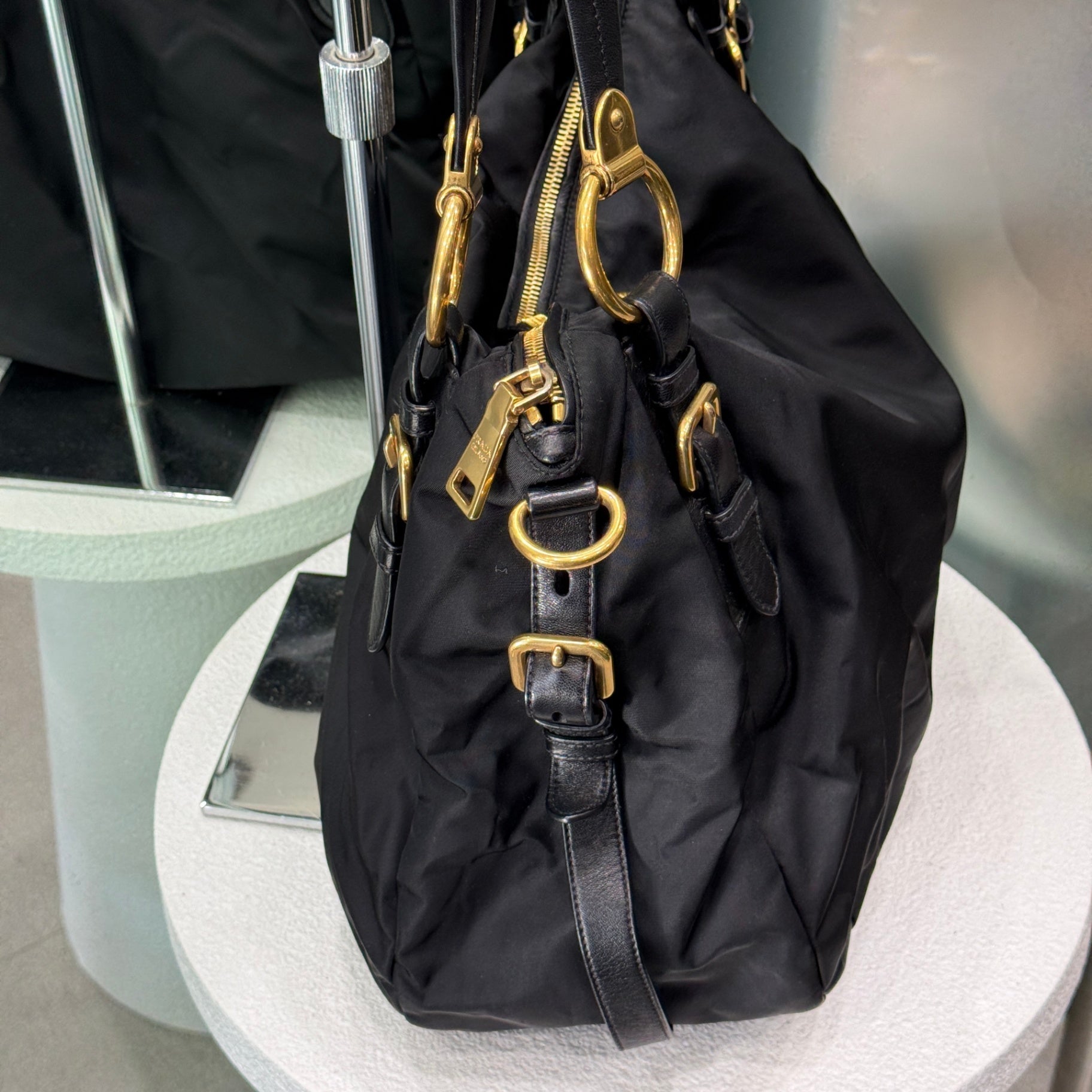 PRADA Tessuto Nylon Vitello Daino Shopping Bag
