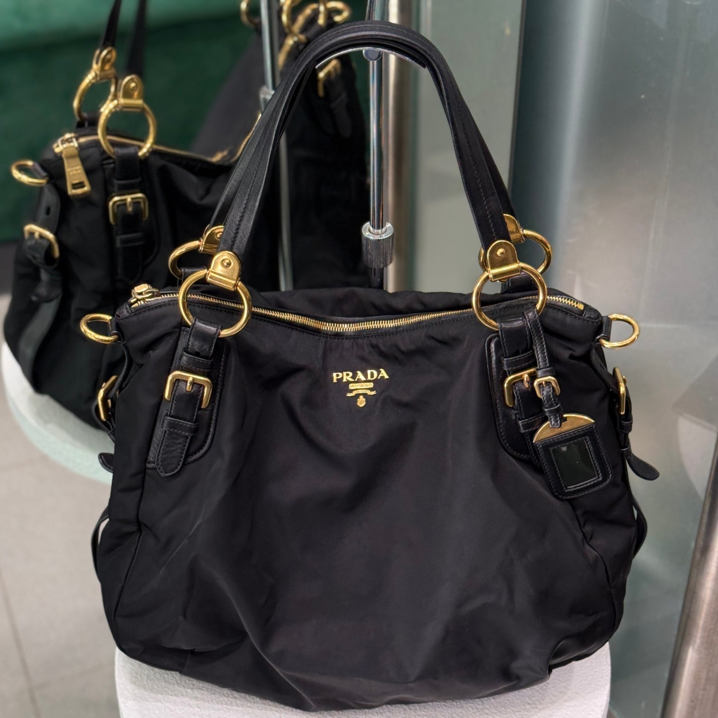 PRADA Tessuto Nylon Vitello Daino Shopping Bag