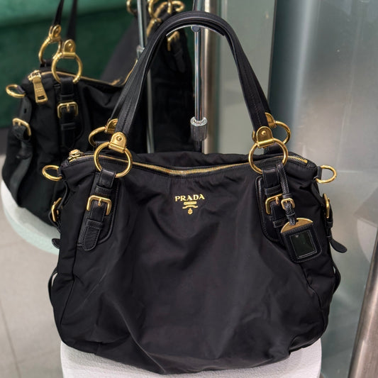 PRADA Tessuto Nylon Vitello Daino Shopping Bag