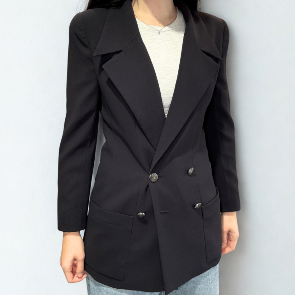 CHANEL Vintage Navy Wool Blazer Sz 40