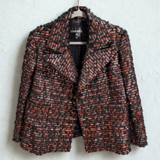 CHANEL Tweed Black & Orange Jacket Sz 40
