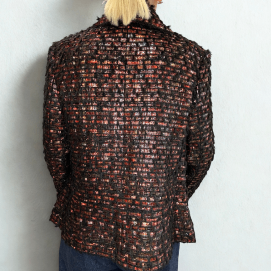 CHANEL Tweed Black & Orange Jacket Sz 40